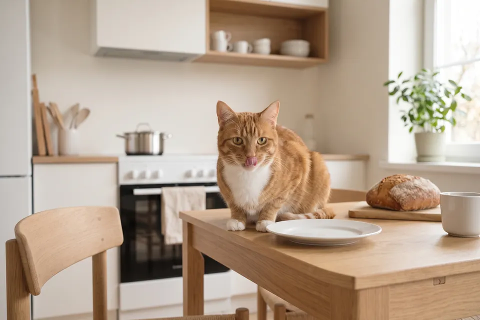 Nach dem Essen ist die Katze satt.