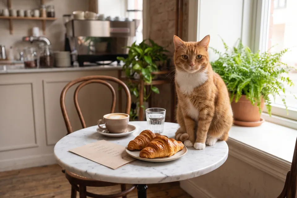 Auf dem Teller liegen zwei Croissants.