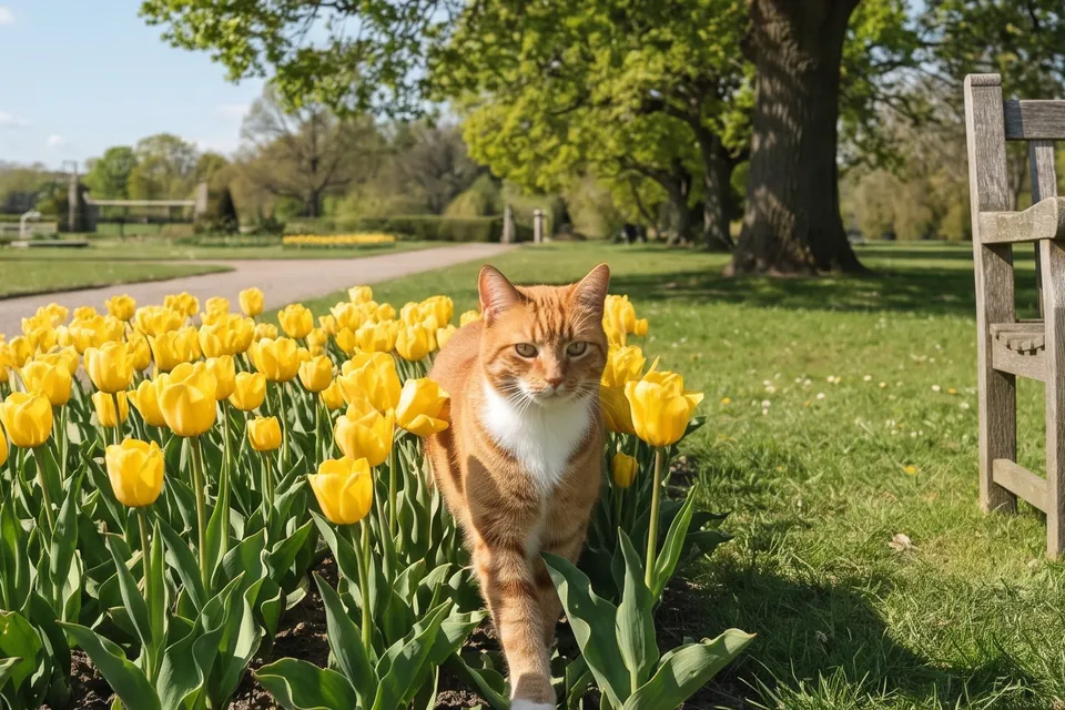 Die Katze geht durch die Blumen.