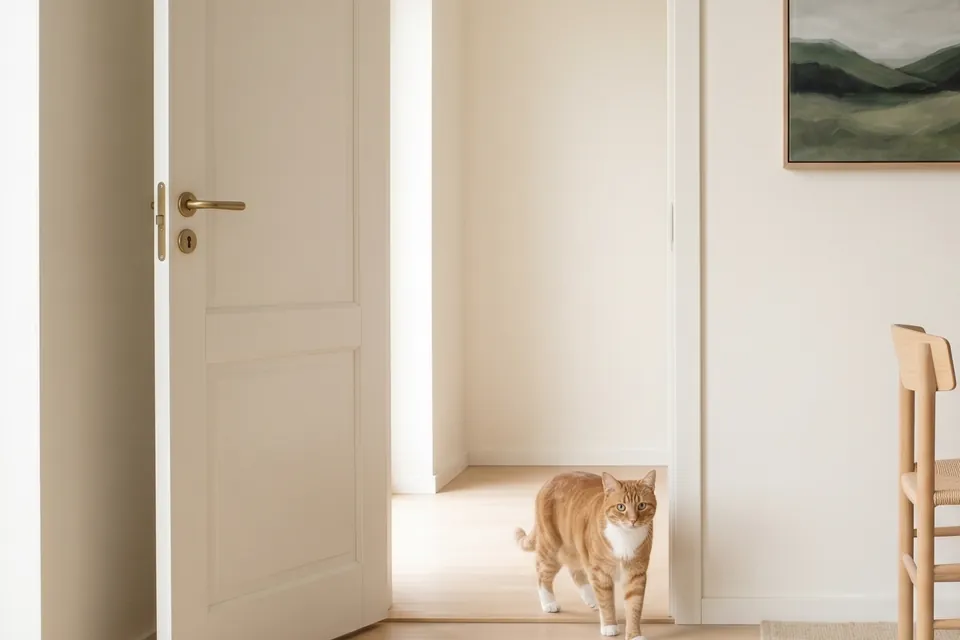Ich lasse die Tür für die Katze offen.