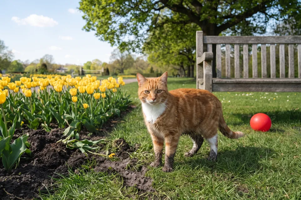 Die Katze wird wohl im Blumenbeet gespielt haben.