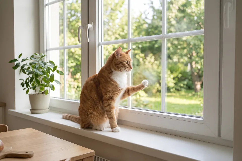 Die Katze wäre glücklich, wenn sie draußen spielen dürfte.