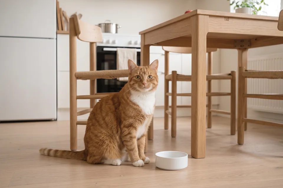 Die Katze bittet um ihr Futter.