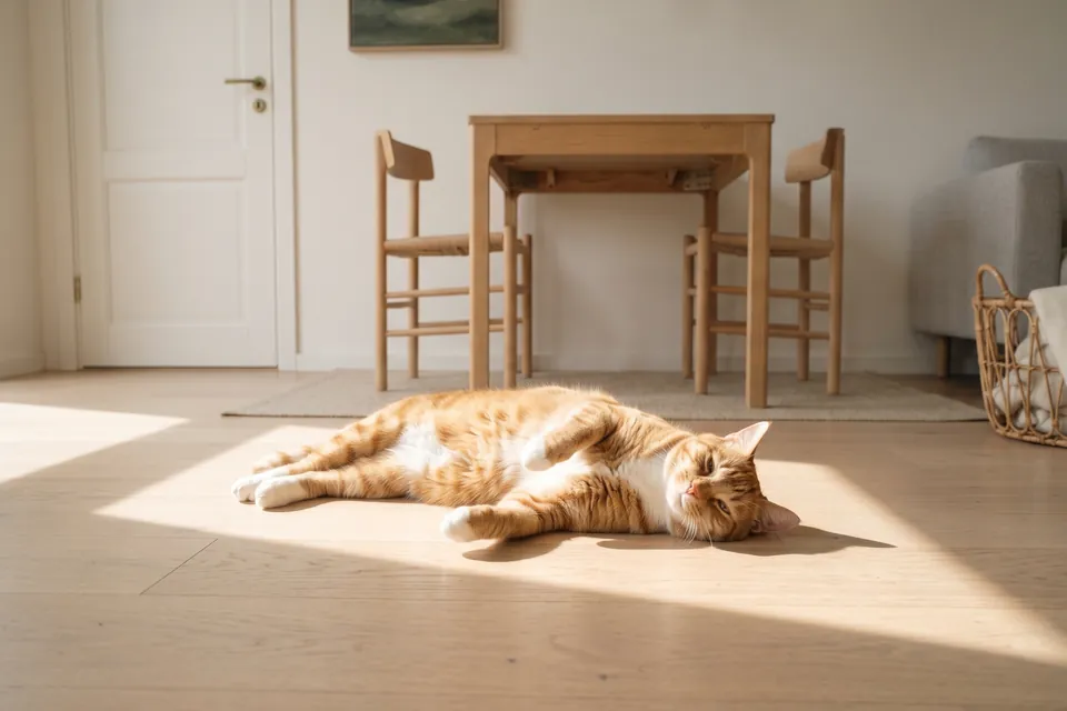 Die Katze ist froh über die warme Sonne.