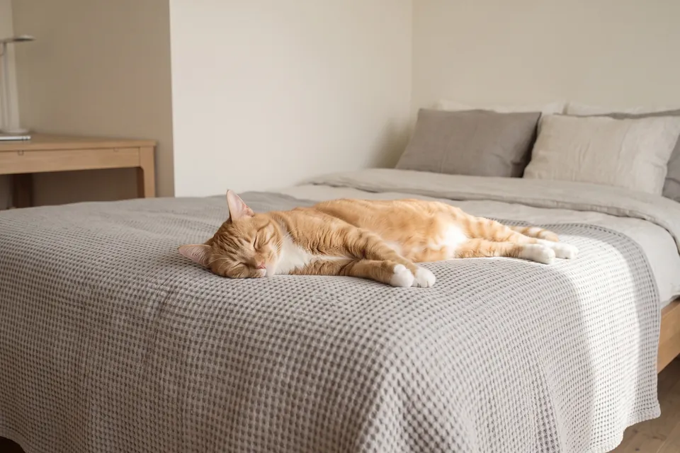 Sie schläft lieber auf dem Bett.