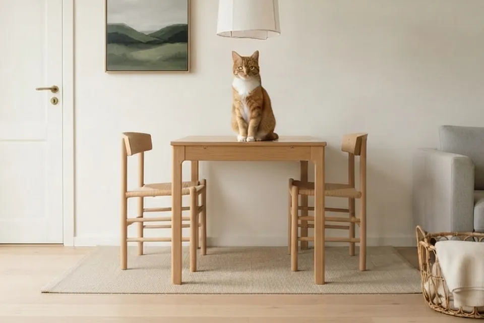 Die Katze darf nicht auf den Tisch.