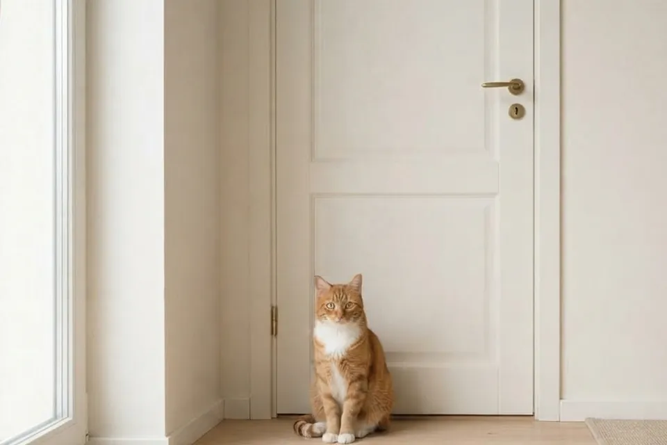 Die Katze will nach draußen.