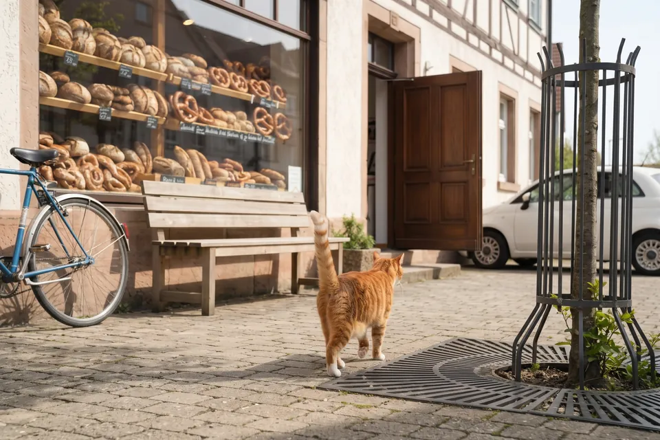 Die Katze geht nach Hause.