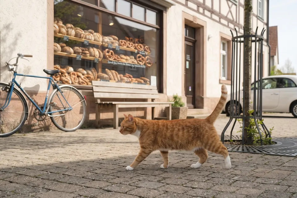 Die Katze geht nach links.