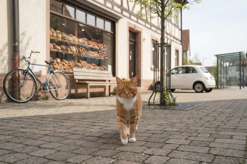 Die Katze geht geradeaus.