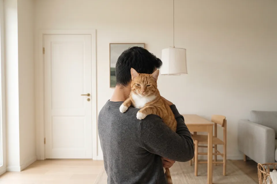 Die Katze ist müde. Ich trage sie.